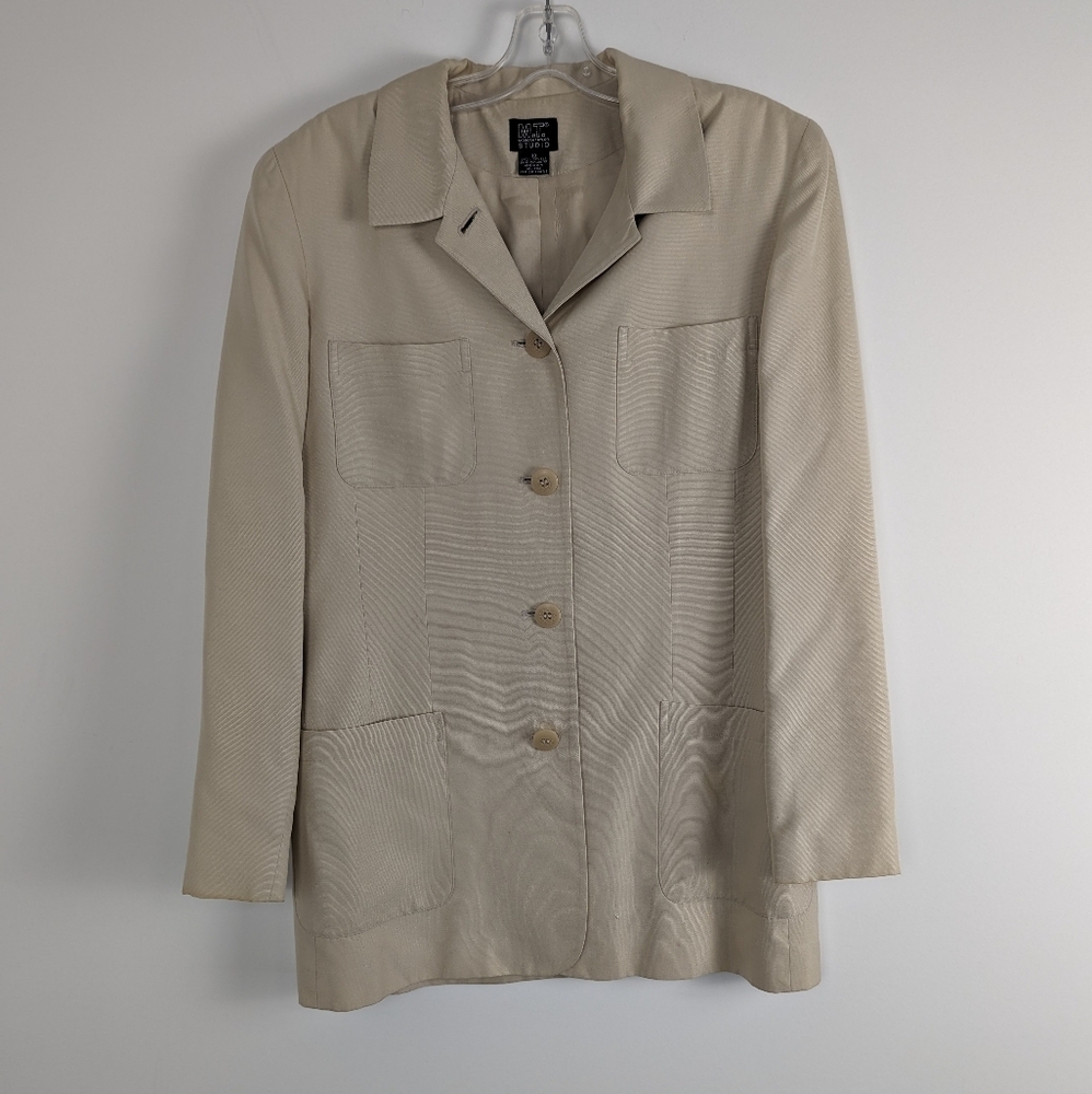 Morgan Taylor Studio Beige Textured Silk Jacket - Size 10